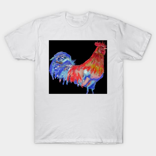 Rooster Watercolor Painting Black - Chicken bird T-Shirt by SarahRajkotwala